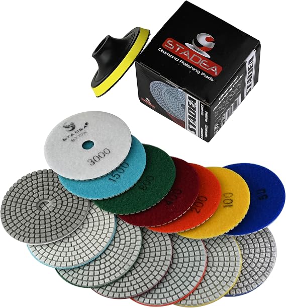 Diamond Polishing Pads for Angle Grinder, 4 inch Wet/Dry 8 Piece Set Granite Stone Concrete Marble