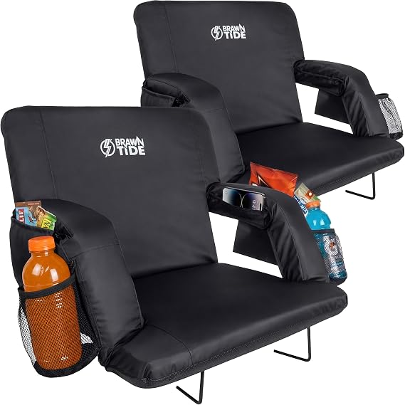 Stadium Seat for Bleachers with Back Support - 3" Foam Cushion | No More Back Pain, 18" High Backrest, Patented Hooks Prevent Seat Sliding, 6 Recline Positions, 2 Cup Holders, 4 Pockets