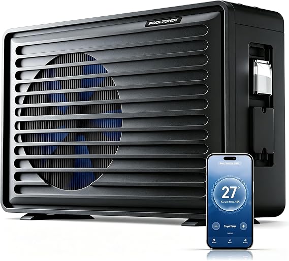 POOLTOHOT Pool Heater for Inground Pools and Above Ground Pool, 40000 BTU Electric Pool Heater Build-in Advanced Compressor from Japan for Heating and Cooling, Pool Heat Pump with Smart WiFi Control