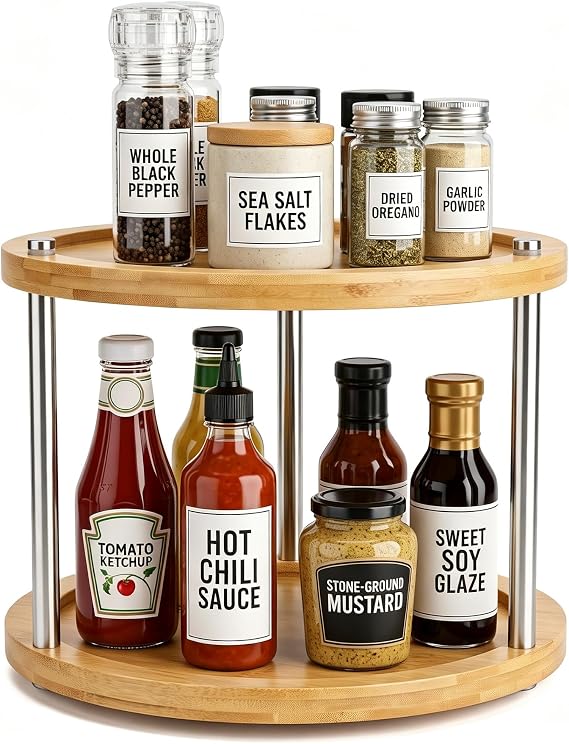 10 inch 2 Tier Lazy Susan, Rotating Spice Rack Organizer for Cabinet