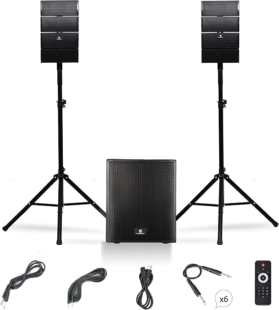 PRORECK Club AB 12-Inch DJ/Powered PA Speaker System Combo Set with Bluetooth/USB/SD Card/Remote Control (Active Subwoofer and 8X Array Speakers Set)
