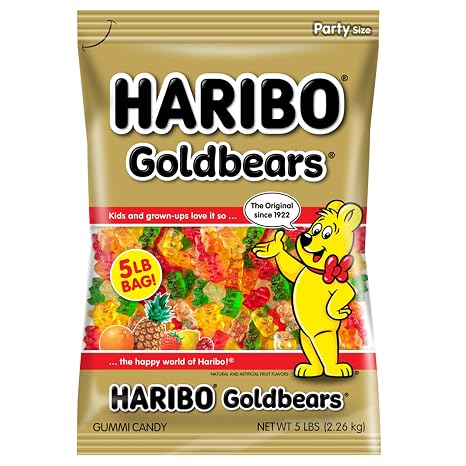 Haribo Gummi Candy, Goldbears Gummi Candy, 5 Pound Bag