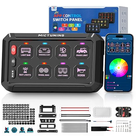 MICTUNING RGB 8 Gang Switch Panel with APP Control Adjustable Strobe Pulse