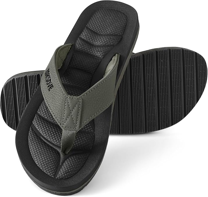 Mens Flip Flops - Comfort Arch Support Slides - Memory Foam Slip On Beach Sandals - Waterproof Open Toe Thong Slippers Summer Footwear