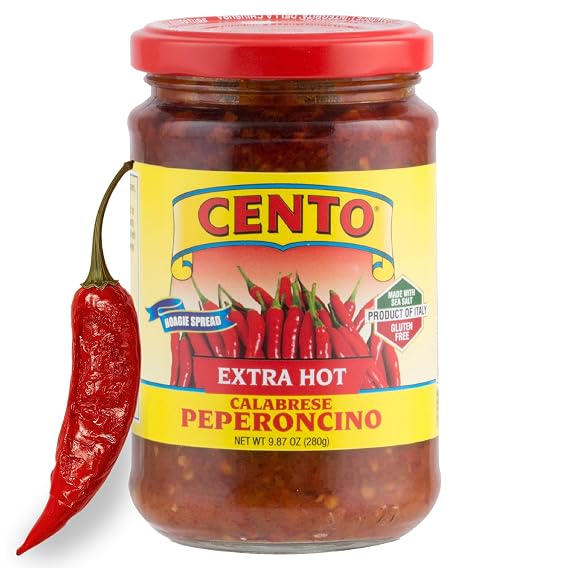 Cento Extra Hot Calabrese Peperoncino Spread, 9.87 Oz, Spicy Calabrese Paste from Italian Calabrian Chili Peppers Packed Fresh with Oil, Vinegar and Sea Salt, Made in Italy, Gluten-Free, Non-GMO
