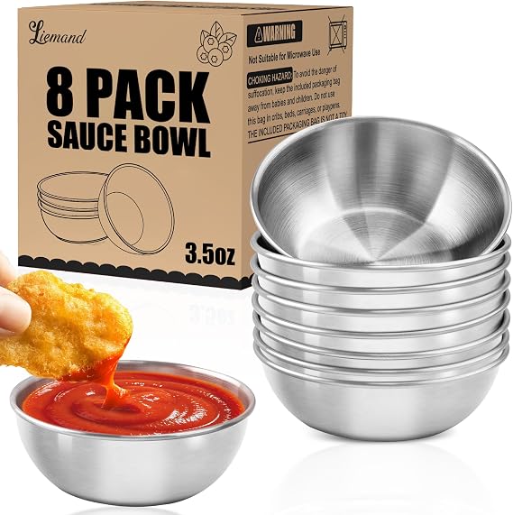 LIEMAND Stainless Steel Small Dipping Bowls, 3.5oz, 8-Pack, Silver