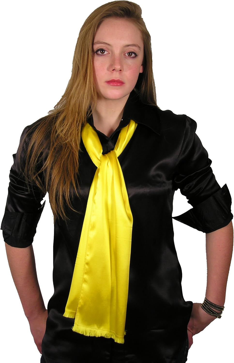 Royal Silk Elegant Gold Yellow Women’s Aviator Scarf - 100% Silk - Twin Layer Satin Silk - 8” x 58