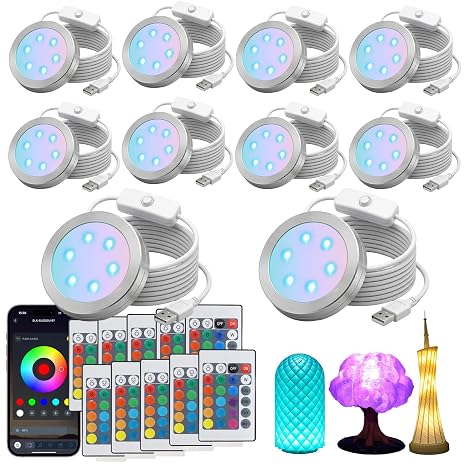 Smart RGB LED Lamp Kit 001 for Bambu Lab, APP & IR Remote Control | 16M RGB Colors, Timer and Group Control, 60 mm LED Puck Light with 1.5 m USB Cable for MakerWorld 3D Printed Lamp Projects