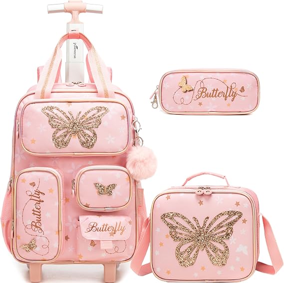 Kids Rolling Backpack with Wheels for Girls Roller Travel Luggage Kids Carry on School Backpack for Girls Ages 6-8