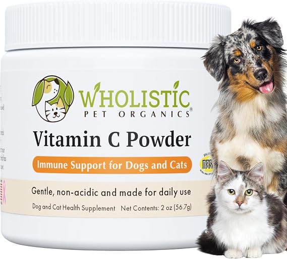Wholistic Pet Organics Vitamin C Powder for Dogs & Cats - Cat & Dog Allergy & Itch Relief - Vitamin C Immune Support Supplement - Itchy Skin Support for Seasonal Dog Allergy Relief - 2 oz - 57 Scoops