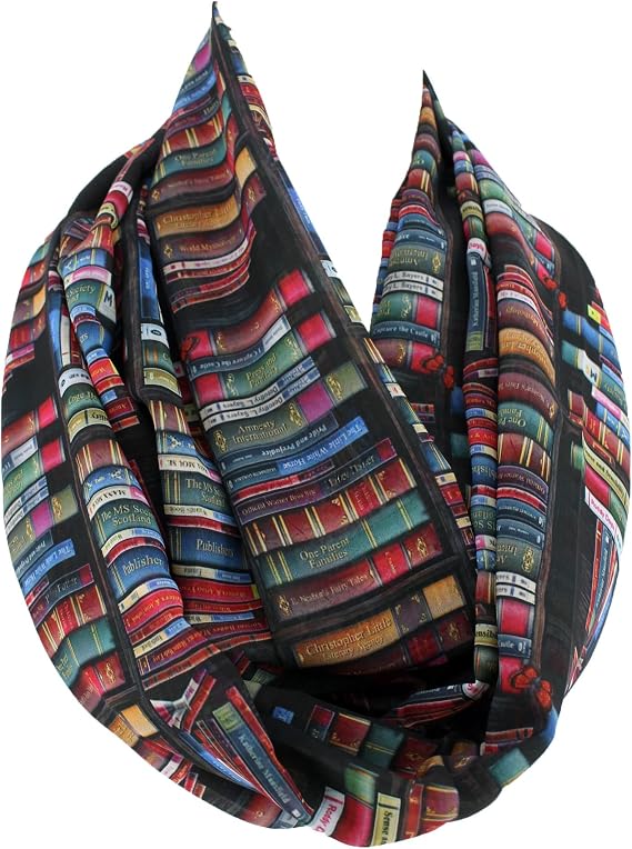 Etwoa's Bookshelf Black Infinity Scarf, Large Circle Loop Scarf
