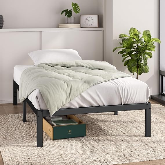 Zinus Elias 3ft Single Bed Frame with Storage Space Underneath - (90 x 190 cm) - 14.2'' Height - Metal Bed Base with Steel Slat Support - Easy Assembly - Black