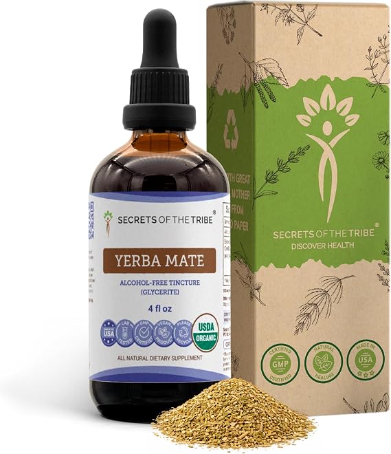 Yerba Mate USDA Organic Tincture | Alcohol-Free Extract, High-Potency Herbal Drops | Made from 100% Certified Organic Yerba Mate (Ilex paraguariensis) Dried Leaf (4 Fl Oz (Pack of 1))