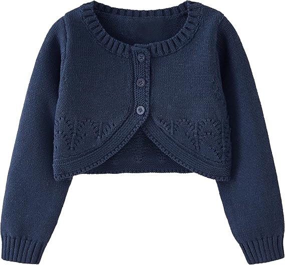 Flofallzique Girls Bolero Cardigan Button Open Front Knit Shrug Cropped Sweater(8Years, Navy)