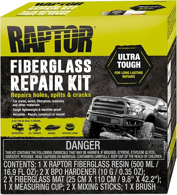 RAPTOR Fiberglass Repair Kit, Ultra Tough, for Long-Lasting Repairs On Holes, Splits & Cracks, Automotive Repair Kit | For Long-Lasting Repairs On Holes, Splits & Cracks