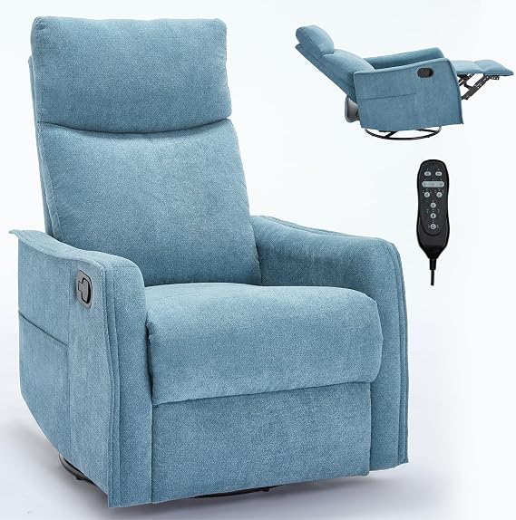 Rocking Recliner Chair, Massage Rocker Recliner Chair with Vibration Massage and Heat, 360 Swivel Faux Leather Chairs, Living Room, Bedroom, Nursery, RV (Blue)