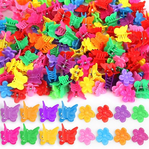 YGDZ 200pcs Small Claw Cute Flower Butterfly Hair Clips for Baby Girls, 8 Assorted Colors