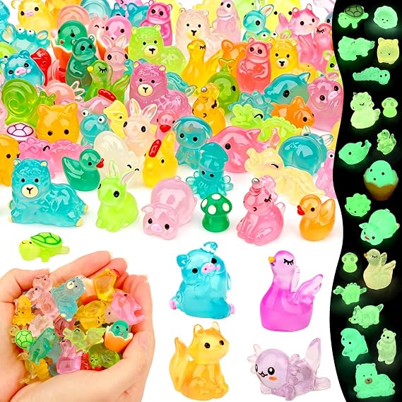150Pcs Luminous Resin Animals, 32 Mixed Tiny Figurines Glow in Dark