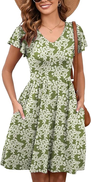 Heymoments Short Sleeve V Neck Summer Dresses for Women