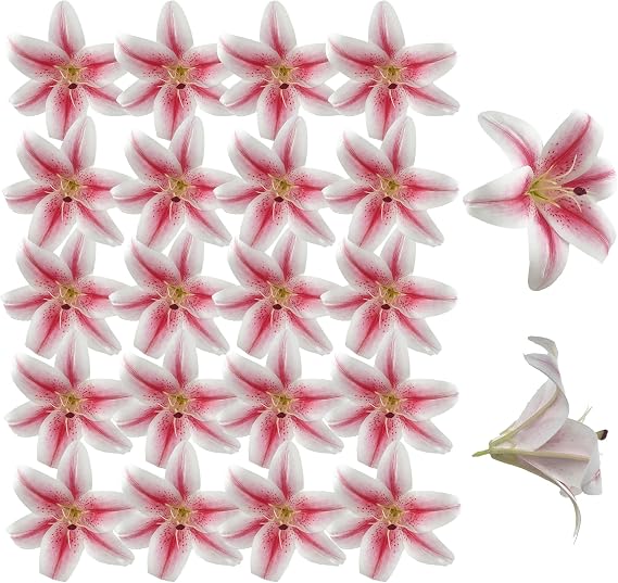 20PCS 6 Inch Large Artificial Lilies Flower Heads with Realistic Stamens, Bulk Silk Fake Lilies for DIY Crafts, Wedding Decor, Cake Decorating, Centerpieces, Home Decor (Pink)