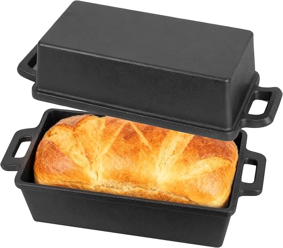 2 in 1 Bread Oven Cast Pan with Lid, Cast Iron Loaf Pans for Baking Bread | Rectangular Sourdough Baking Pot for Homemade Bread, Cake, Meatloaf