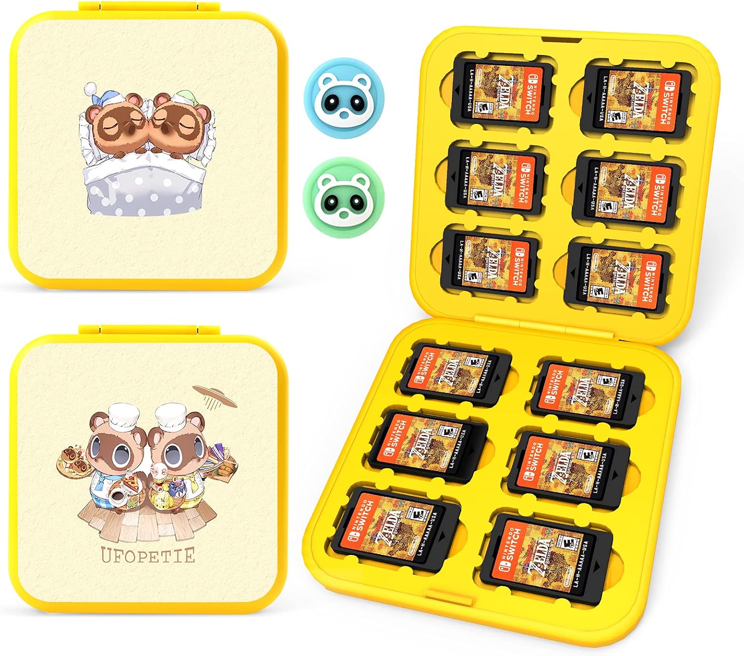 UFOPETIE Card Case for Nintendo Switch Game Card,Applicable Nintendo Switch Case Animal Crossing Theme,Game Case for Animal Crossing Cards,for Switch Accessories-Thumb Grip 2PCS-Chef Bear