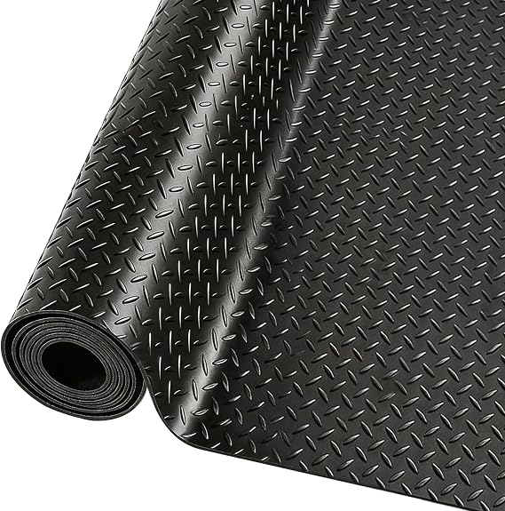 4x10FT Flooring Roll Diamond Plate Rubber Garage Floor Mat | Non-Slip Commercial Grade Parking Mat for Garage Floor,Warehouse, Trailer, Golf Cart,Black
