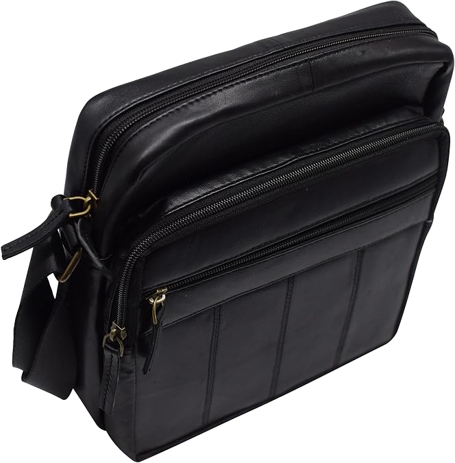 Genuine Leather Messenger Bag for Men Crossbody Shoulder Bag Fit Cell Phone Purses Wallet iPad Tablets