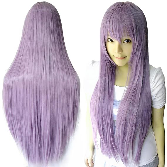 IMISSU 80cm Long Straight Natural Hair Cosplay Wigs with Bangs Colorful Halloween Costume Party Wig for Women (Purple)