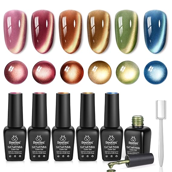Beetles Golden Mirage Cat Eye Gel Nail Polish Set, 6 Colors Fall Gel