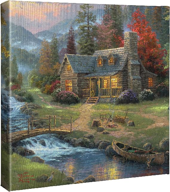 Thomas Kinkade Mountain Paradise 14" x 14" Gallery Wrapped Canvas Art | Frameless Room Wall Art | Certificate of Authenticity Included