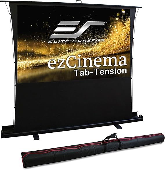 Elite Screens ezCinema Tab Tension, 80-inch 16:9, Manual Floor Pull Up Scissor Back Projector Screen, Portable Office Classroom Front Projection Carrying Bag |US Based Company , FT80XWH