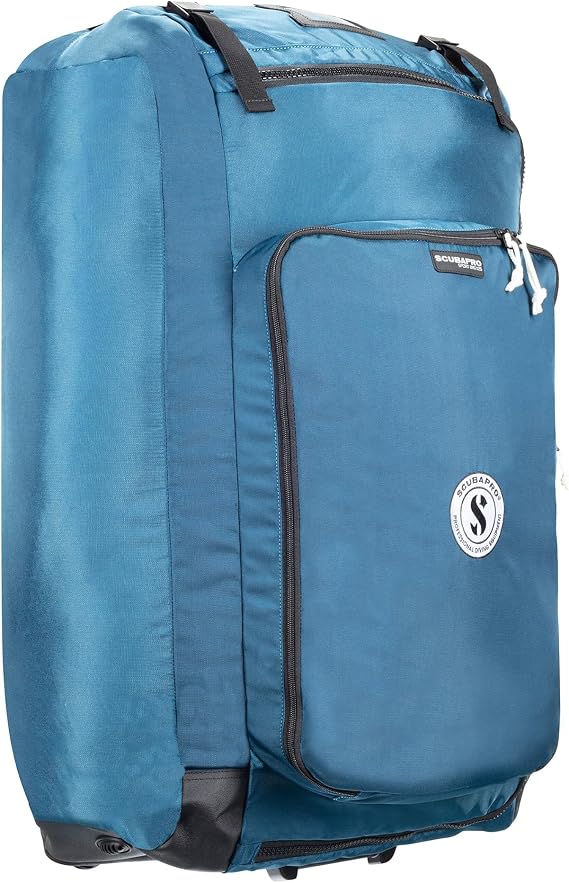 SCUBAPRO Sport 125 Roller Dive Bag with Backpack Straps, Top and Bottom Carry Handles and Double Duffel Straps for Scuba Diving Gear, Denim Blue Color Fabric