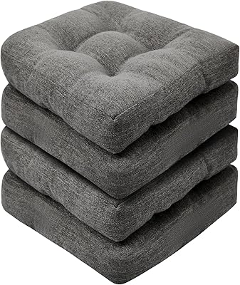 Basic Beyond Chair Cushions for Dining Chairs, Non-Slip Chair Pads, Thick Seat Cushions for Dining Room Chairs, Kitchen Chair Cushions Set of 4, 17 x 17 x 4, Dark Grey