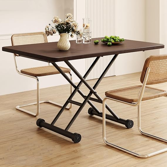Portable Folding Table,Rectangle Versatile Collapsible Extension Dinner Desk,Height Adjustable,for Small Spaces,for Kitchen, Dining and Living Room,No Installation Required