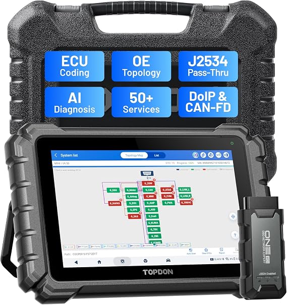 TOPDON ONE Bidirectional Scan Tool, 10.1" OBD2 Scanner with J2534 Pass-Thru and ECU Coding, Over 50 Resets, Topology Mapping Car Diagnostic Tool for Dealer-Level Technicians