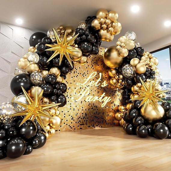 231Pcs Black and Gold Balloon Arch Kit with Foil Star Balloons, Birthday, New Years Eve Party Decorations, Confetti Latex Balloons for Graduation - Black and Gold Balloon Arch Kit (Black Gold)