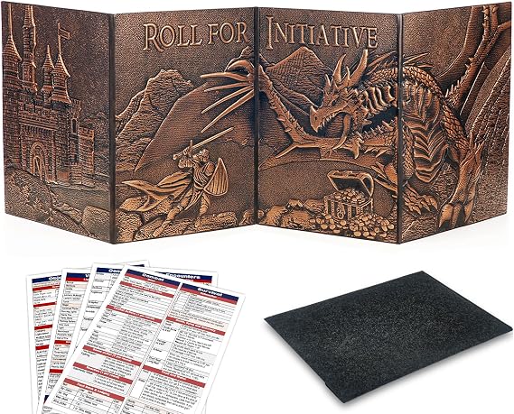 DND DM Screen 5e, D&D Dungeon Master Screen 3D Faux Leather 4 Panel Game Master Screen with Customizable Inserts - Dungeons and Dragons GM RPG Accessories Gift for Men or Women