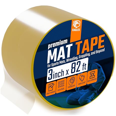 Clear Mat Tape 3 or 4 Inch, 1, 2 or 3 Pack Mat Tape for Wrestling Grappling Gymnastics Jiu Jitsu MMA Floor | Exercise Roll Out Mats Foam Tiles | Home Mats & Gym Floor Tape (1, 3 Inch)