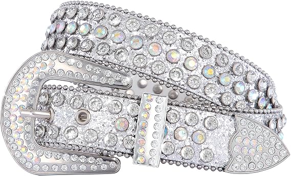 FIORETTO Men Women Rhinestone Belt Bling Western Studded Leather Belt Shining Diamond Cowgirl Cowboy Waist Belt for Jeans