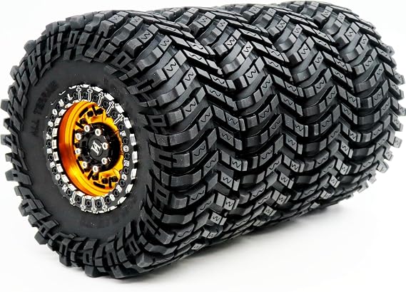 HOBBYSOUL All Terrain 2.2 Beadlock Wheels and Tires 127mm Soft Sticky tyre and Aluminium Rims for RC 1/10 Mud Rock Crawler Truck Axial Yeti Capra SCX10 Traxxas TRX4 Upgrades,HS700727