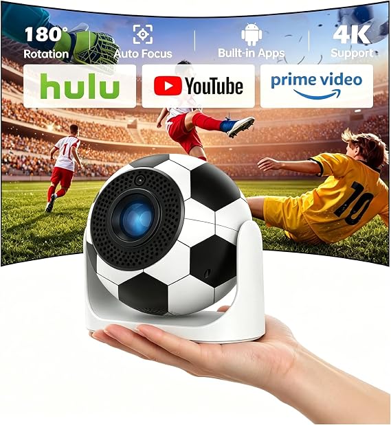 Soccer Football Mini Projector with 1080P Support WiFi Bluetooth Portable