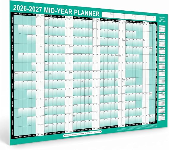 TB1Product 2026-2027 Academic Wall Planner – A1 Large 85cm x 58cm Laminated Dry Wipe Wall Calendar – 13 Month Year Planner Aug 2026-Aug 2027 with Stickers & Dry Wipe Pen – UK Home Office School