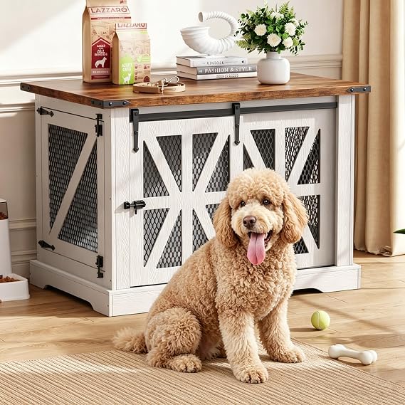 43.3" Dog Crate Furniture with Sliding Doors for Large Dogs Up to 55 lbs