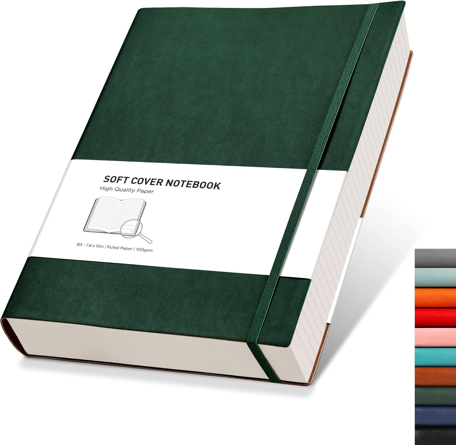 RETTACY College Ruled Notebook - 320 Numbered Pages Large B5 Lined Journal Notebook, 100gsm Thick Lined Paper, Faux Leather Softcover, for Women Men Work School, 19 x 25 cm - Green