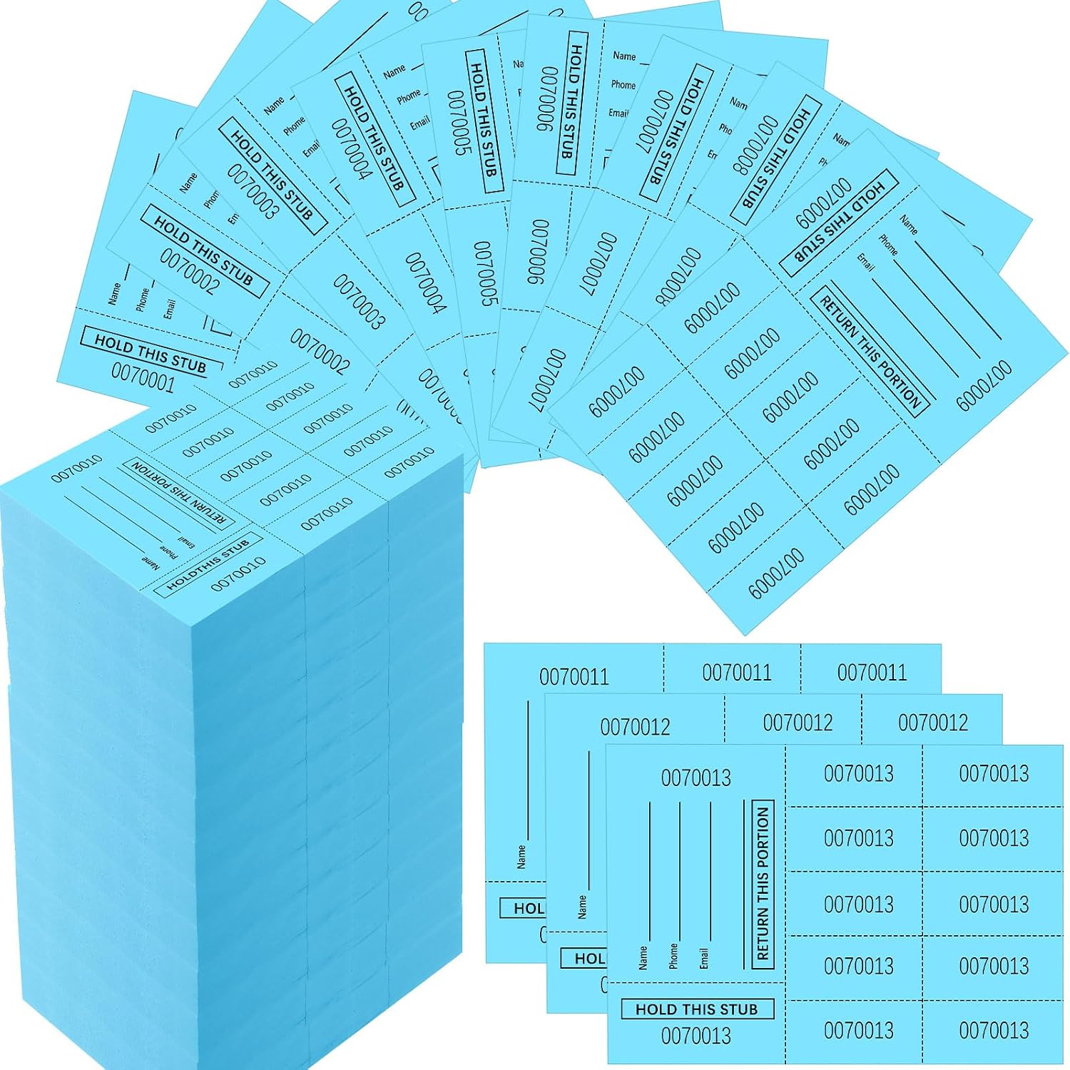 Kosiz 1500 Sheet Raffle Ticket Sheet with 10 Bid Number Chinese Auction Ticket Unduplicated Basket for Silent Auction Classroom Church Fundraiser Event, 3.3 x 4.5 InchLake Blue