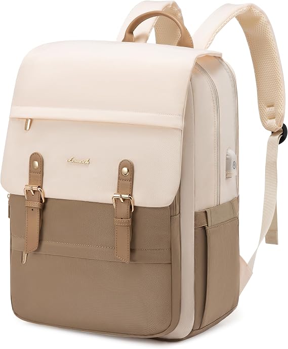 LOVEVOOK Women's Backpack Laptop School Backpack Waterproof Daypacks Work Bag School Bag Travel Backpack 15.6 Inches Work Backpack Women Elegant for University Travel Office Beige Coffee