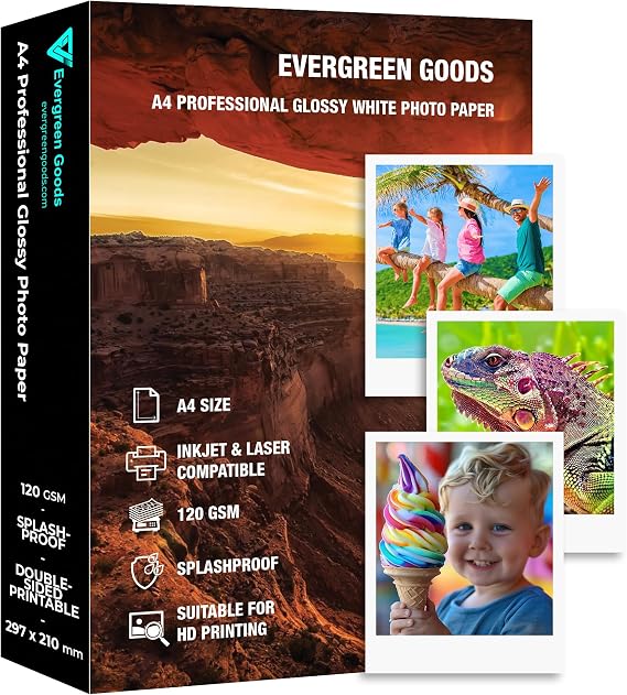 Inkjet & Laser Fotopapier A4 glänzend spritzwassergeschützt 50 Blatt 120 g/m² doppelseitig bedruckbar für Canon HP Epson Drucker