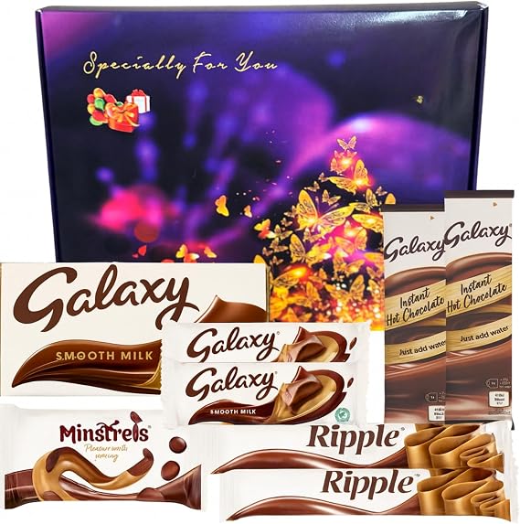Galaxy Chocolate Gift Box Hamper 8 Assorted Variety | Hamper Gift For Men & Women, Mum and dad | Milk Chocolate,Ripple, Hot chocolate, Mistrels & Bars | Thoughtful Presents