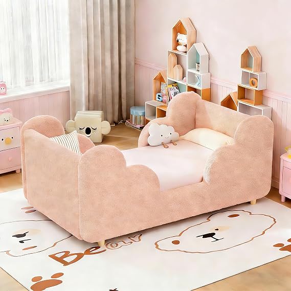 Toddler Bed, Toddler Floor Bed Upholstered, Crib Size Toddler Bed Frame, Pink